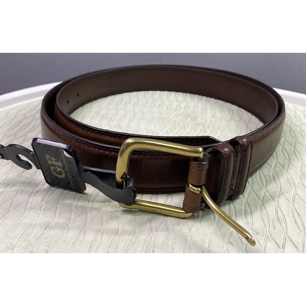 George Foreman Oil Tanned‎ Cowhide Leather Brown Belt Gold Buckle Sz.50-52 NWT